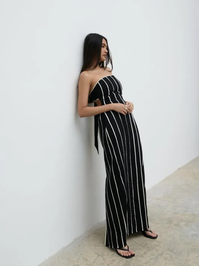 Pretty Lavish Dresses Women Penny Striped Bandeau Dress Black And Cream