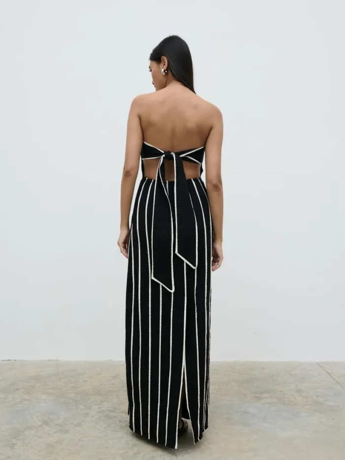 Pretty Lavish Dresses Women Penny Striped Bandeau Dress Black And Cream