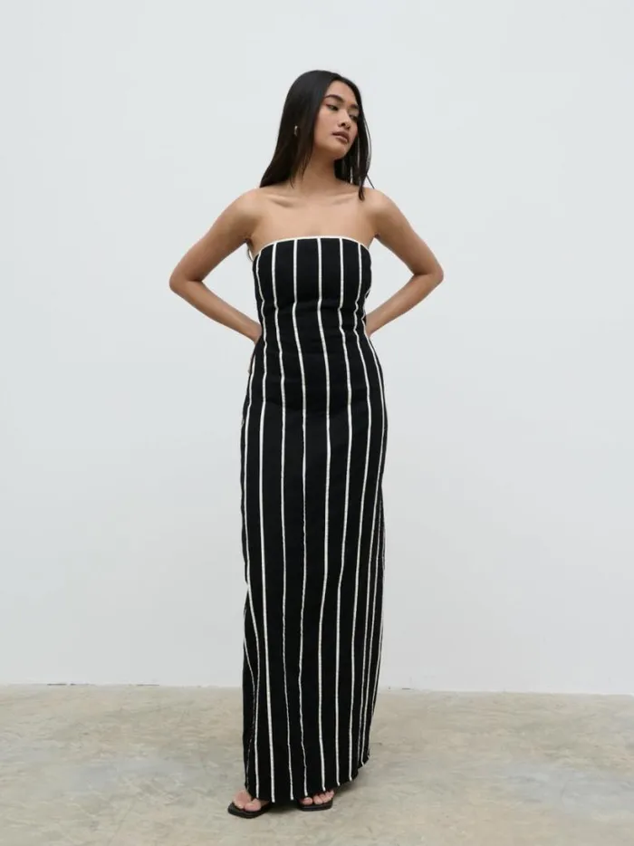 Pretty Lavish Dresses Women Penny Striped Bandeau Dress Black And Cream