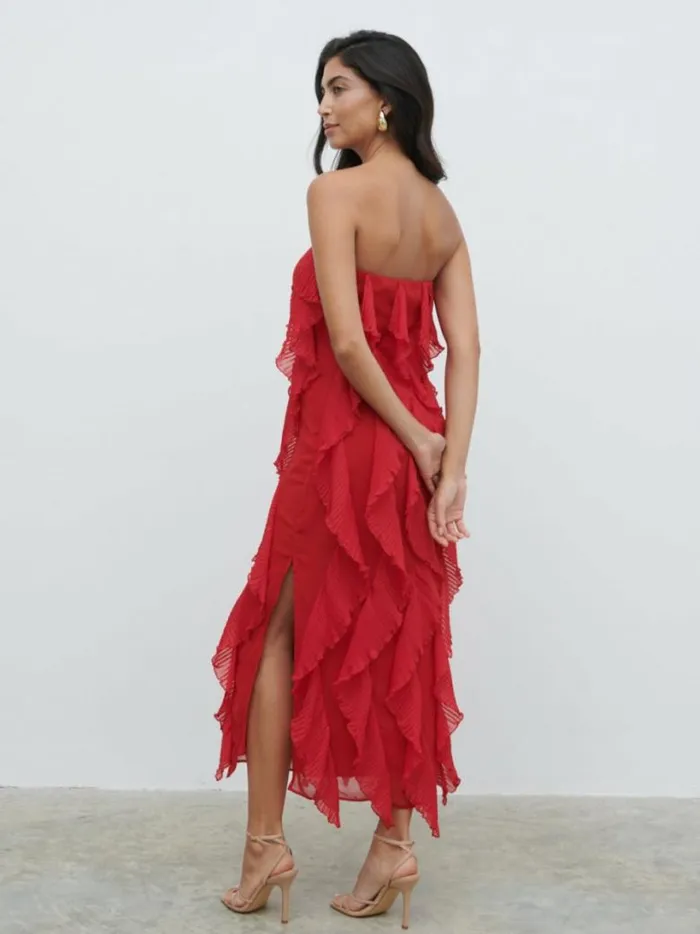 Pretty Lavish Dresses Women Perla Bandeau Ruffle Midaxi Dress Red