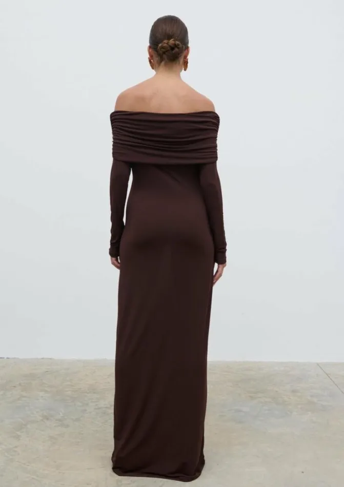 Pretty Lavish Dresses Women Perrie Bardot Jersey Maxi Dress Brown
