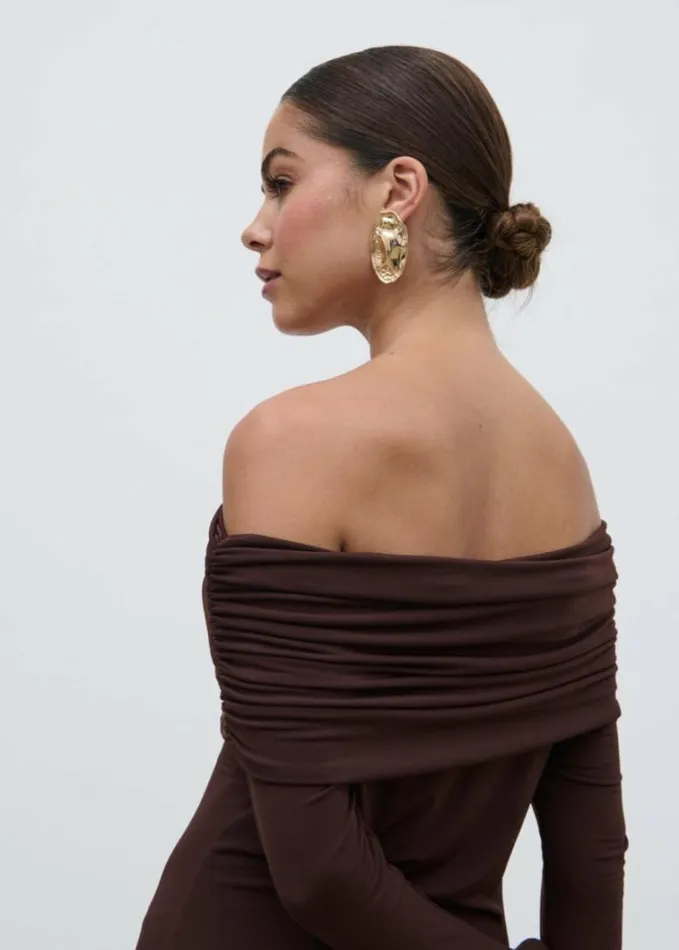 Pretty Lavish Dresses Women Perrie Bardot Jersey Maxi Dress Brown