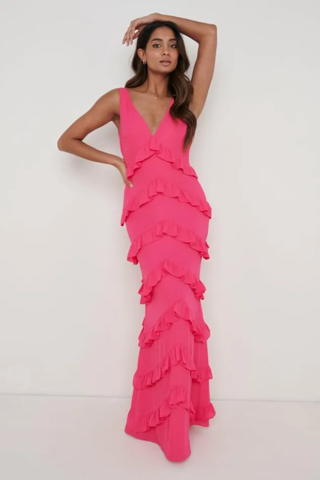 Pretty Lavish Dresses Women Piper Ruffle Maxi Dress Pink