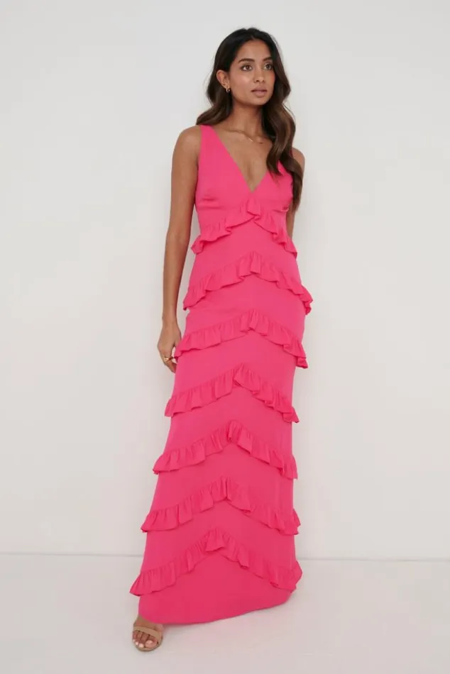 Pretty Lavish Dresses Women Piper Ruffle Maxi Dress Pink