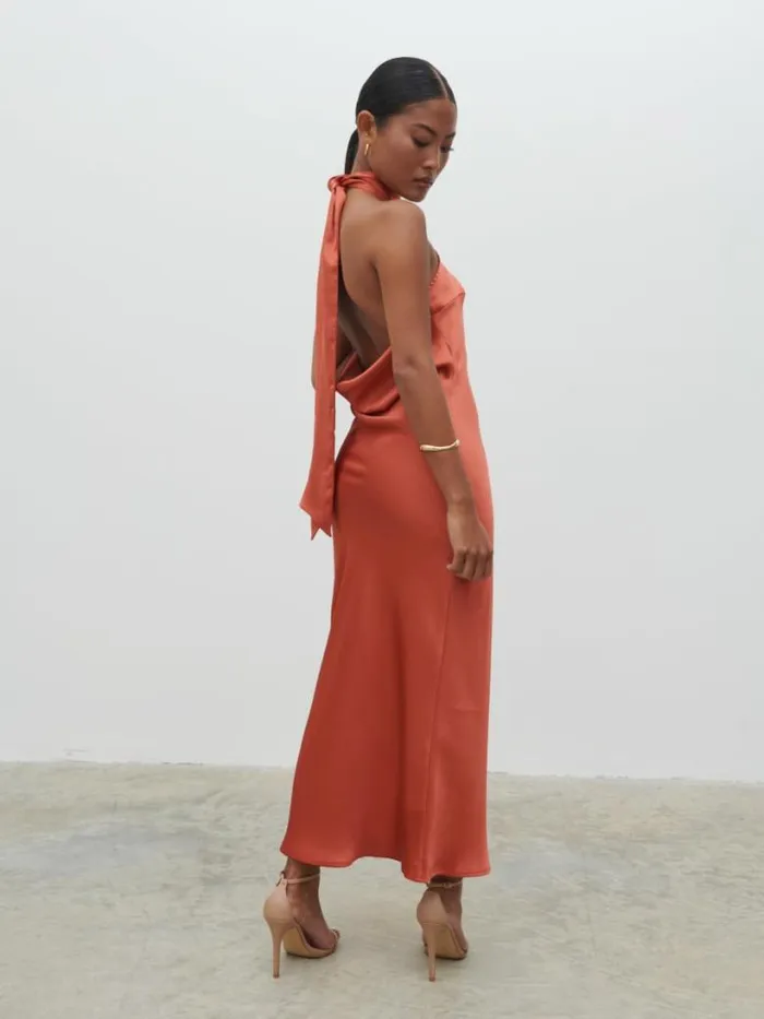 Pretty Lavish Dresses Women Raleigh Recycled Cowl Back Midaxi Dress Terracotta Pretty Lavish Dresses Women Raleigh Recycled Cowl Back Midaxi Dress Terracotta