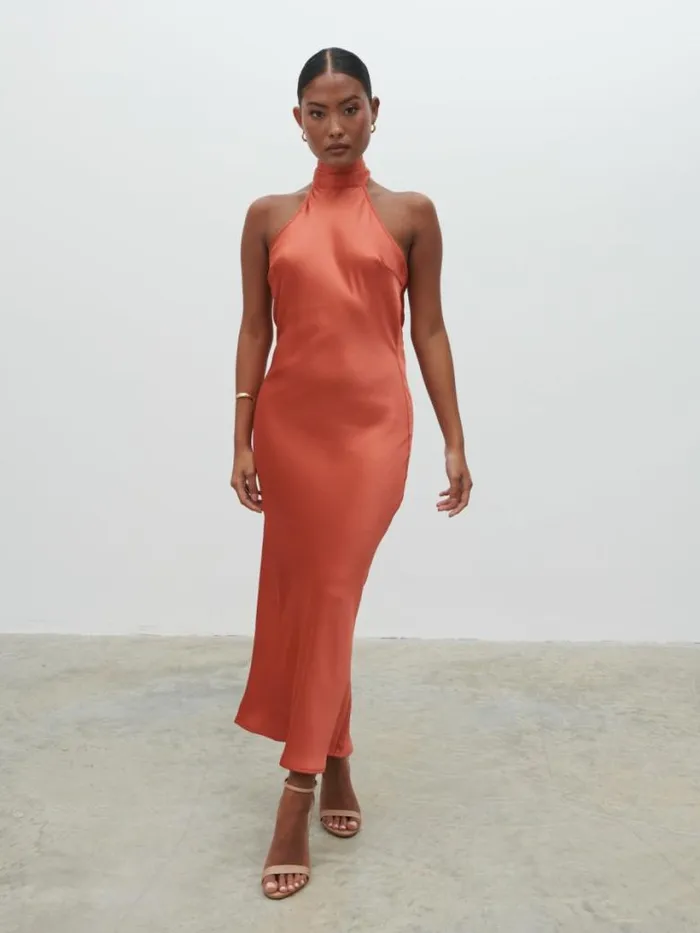 Pretty Lavish Dresses Women Raleigh Recycled Cowl Back Midaxi Dress Terracotta