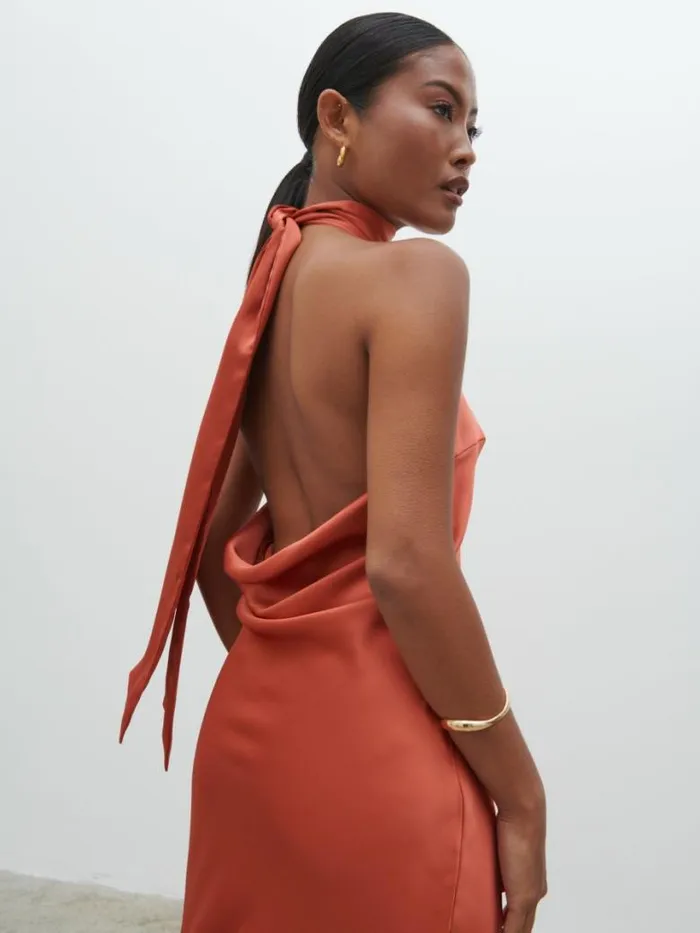 Pretty Lavish Dresses Women Raleigh Recycled Cowl Back Midaxi Dress Terracotta