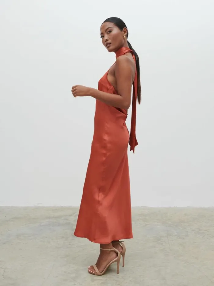 Pretty Lavish Dresses Women Raleigh Recycled Cowl Back Midaxi Dress Terracotta