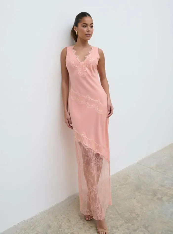Pretty Lavish Dresses Women Robin Slip Maxi Dress Apricot Pink