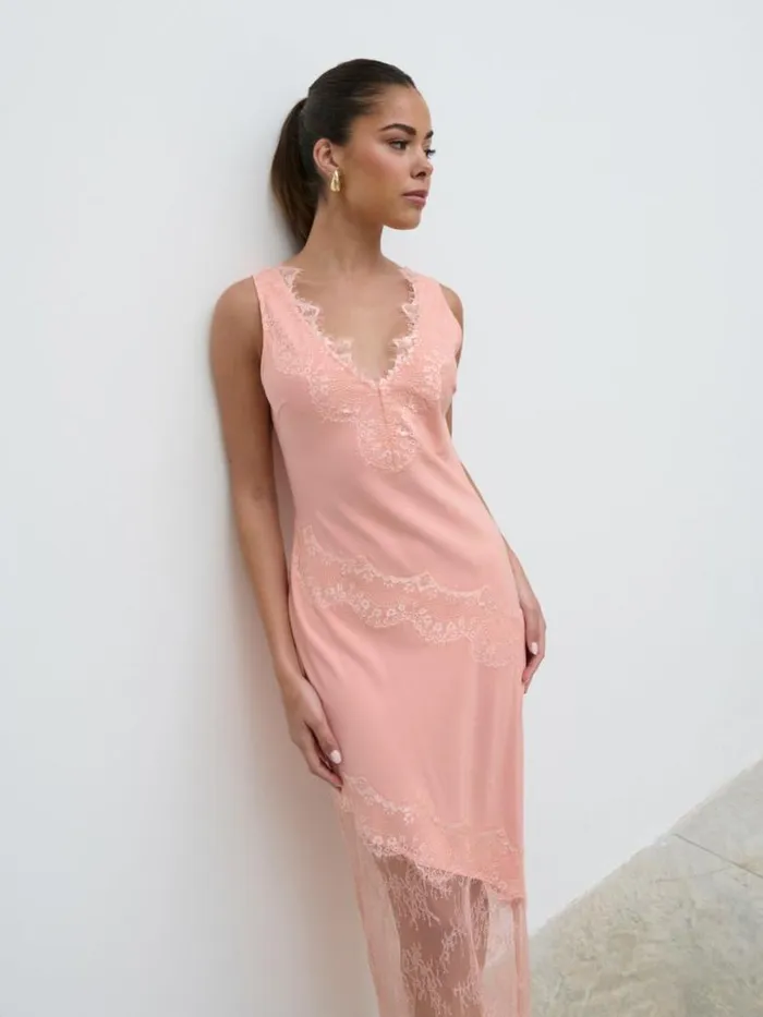 Pretty Lavish Dresses Women Robin Slip Maxi Dress Apricot Pink