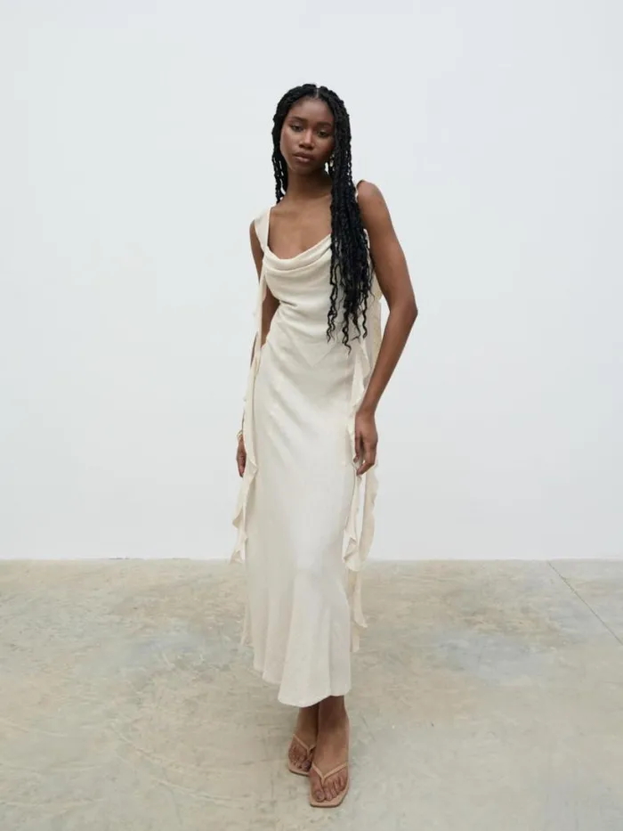 Pretty Lavish Dresses Women Rya Ruffle Midaxi Dress Cream