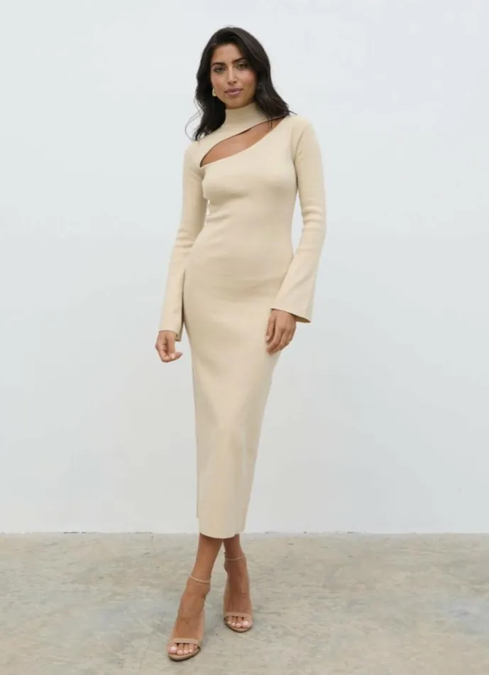 Pretty Lavish Dresses Women Shani Cut Out Knit Dress Beige