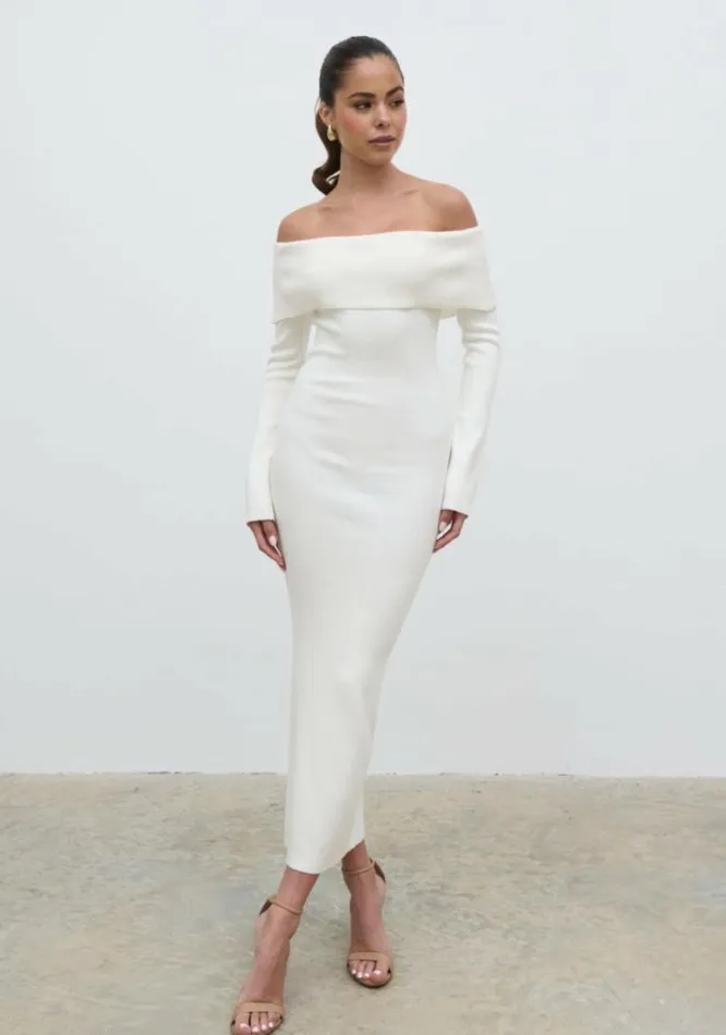Pretty Lavish Dresses Women Soreya Bardot Knit Dress Cream