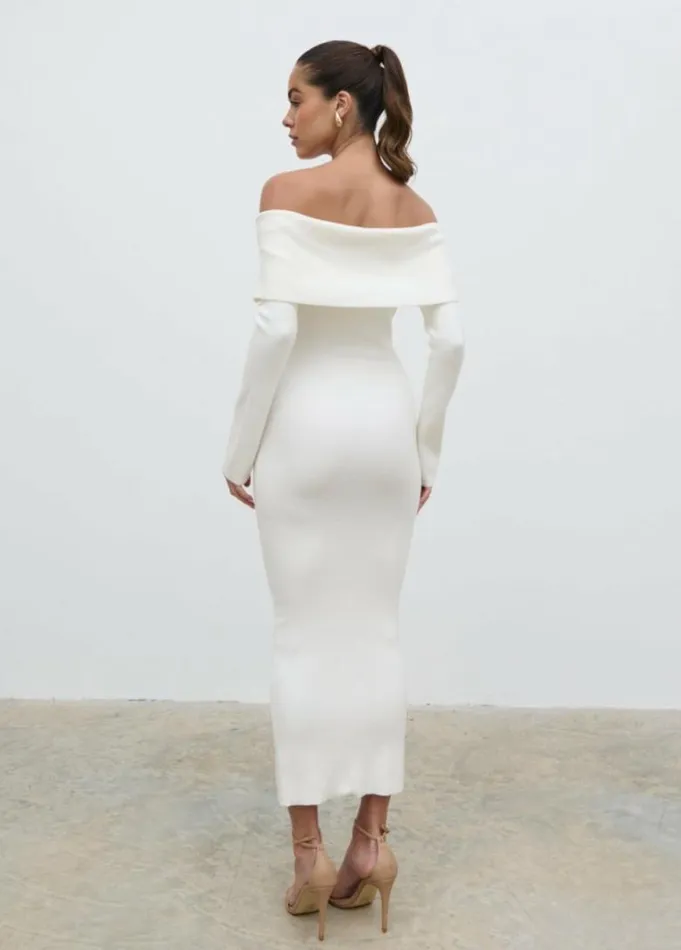 Pretty Lavish Dresses Women Soreya Bardot Knit Dress Cream