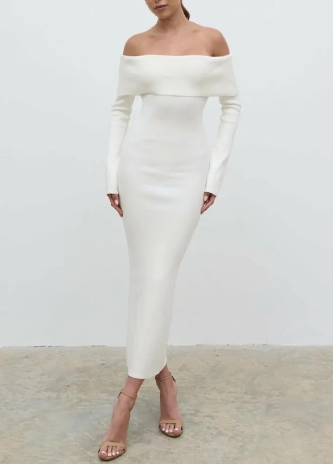 Pretty Lavish Dresses Women Soreya Bardot Knit Dress Cream