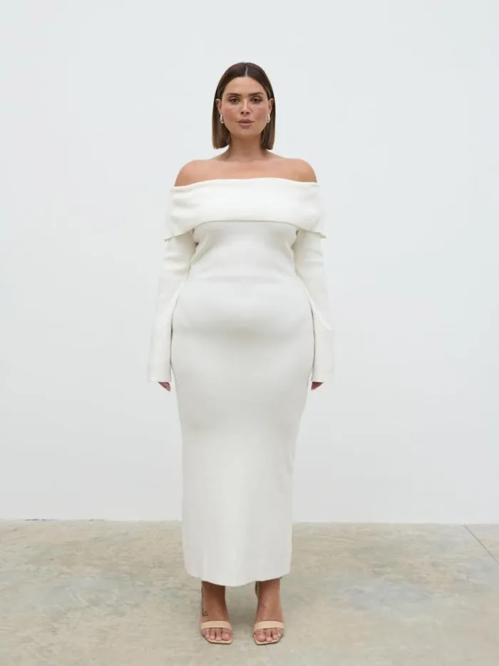 Pretty Lavish Dresses Women Soreya Bardot Knit Dress Cream