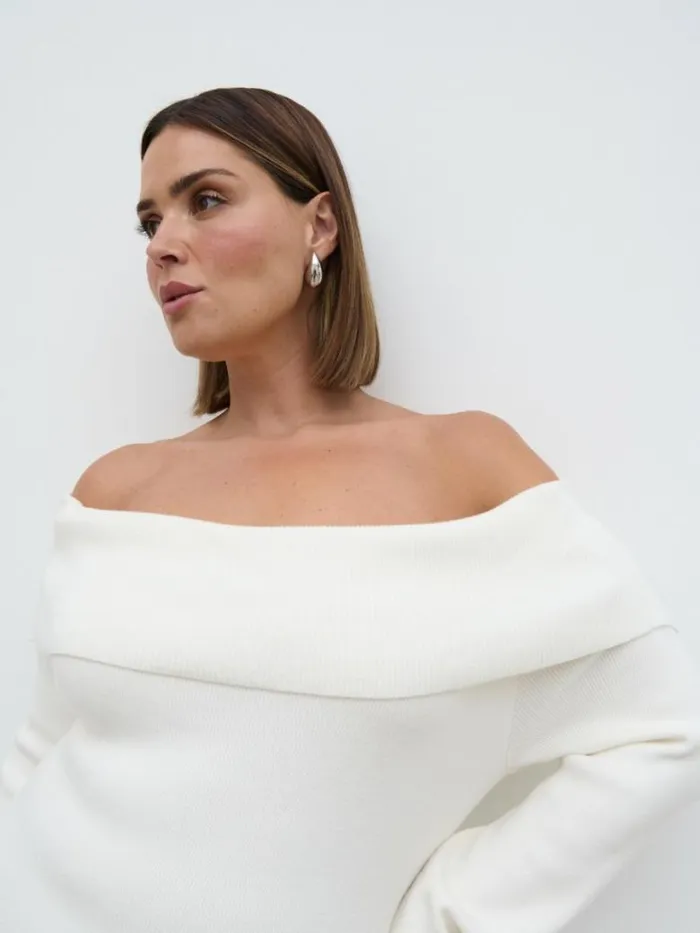 Pretty Lavish Dresses Women Soreya Bardot Knit Dress Cream