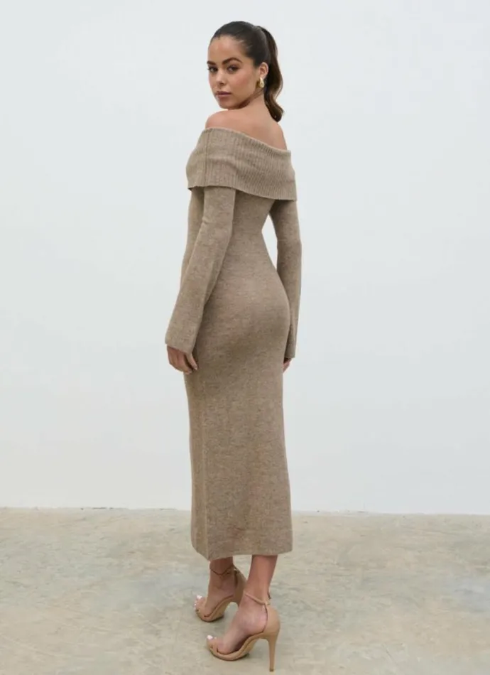 Pretty Lavish Dresses Women Soreya Bardot Soft Knit Dress Brown