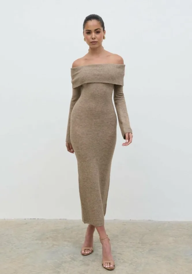 Pretty Lavish Dresses Women Soreya Bardot Soft Knit Dress Brown
