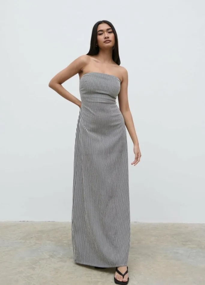 Pretty Lavish Dresses Women Sunny Striped Bandeau Dress Black And Stone Stripe Pretty Lavish Dresses Women Sunny Striped Bandeau Dress Black And Stone Stripe