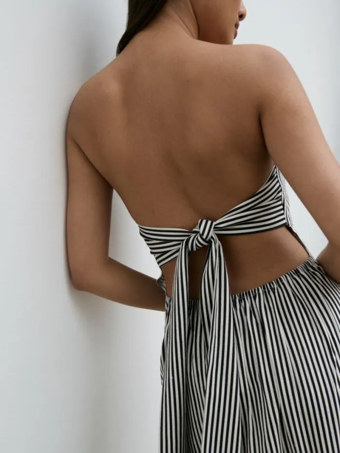 Pretty Lavish Dresses Women Sunny Striped Bandeau Dress Black And Stone Stripe