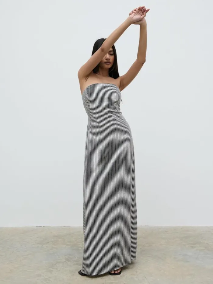 Pretty Lavish Dresses Women Sunny Striped Bandeau Dress Black And Stone Stripe