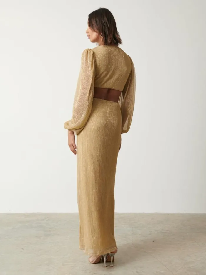 Pretty Lavish Dresses Women Zaya Plisse Metallic Maxi Dress Gold