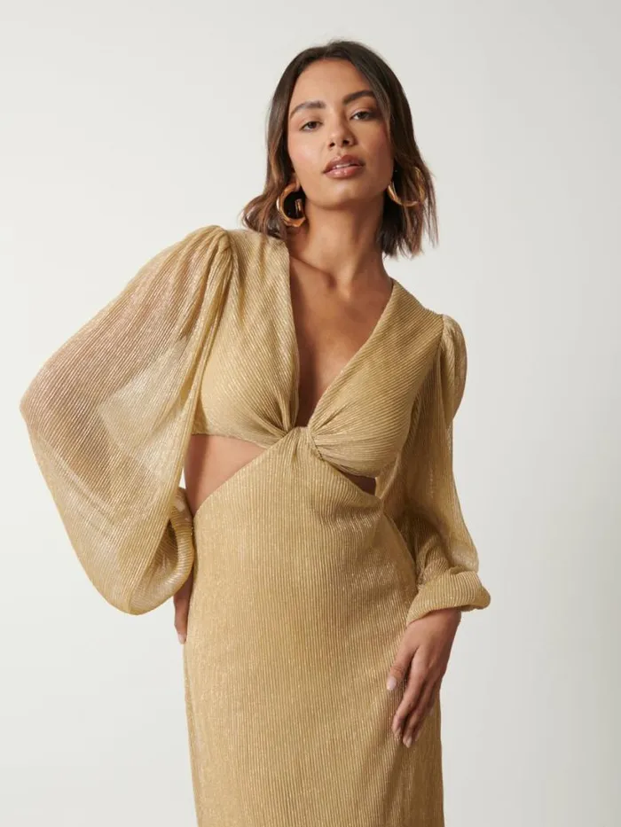 Pretty Lavish Dresses Women Zaya Plisse Metallic Maxi Dress Gold