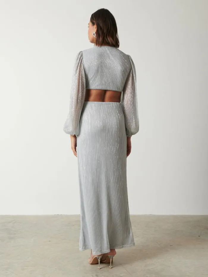 Pretty Lavish Dresses Women Zaya Plisse Metallic Maxi Dress Silver