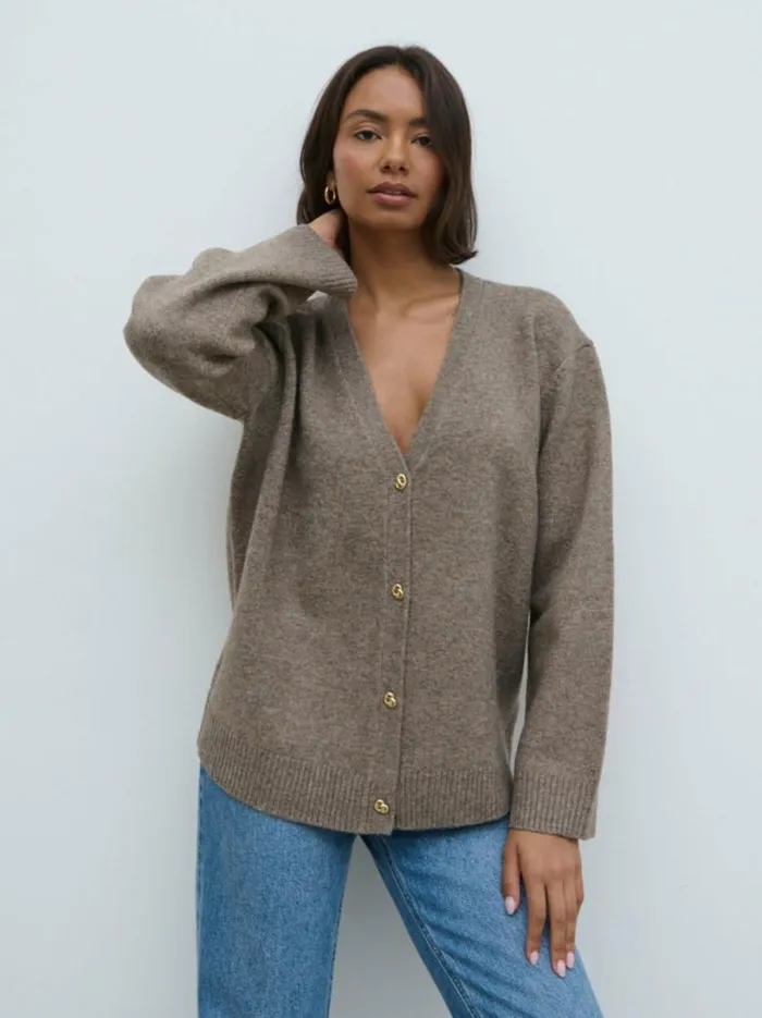 Pretty Lavish Everyday Staples Women Felicity Knot Shank Knit Cardigan Brown