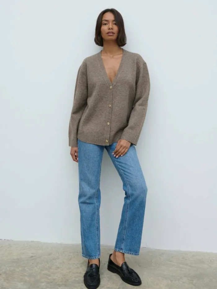 Pretty Lavish Everyday Staples Women Felicity Knot Shank Knit Cardigan Brown