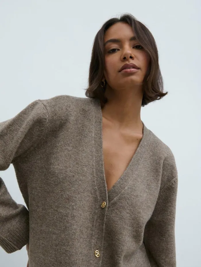 Pretty Lavish Everyday Staples Women Felicity Knot Shank Knit Cardigan Brown
