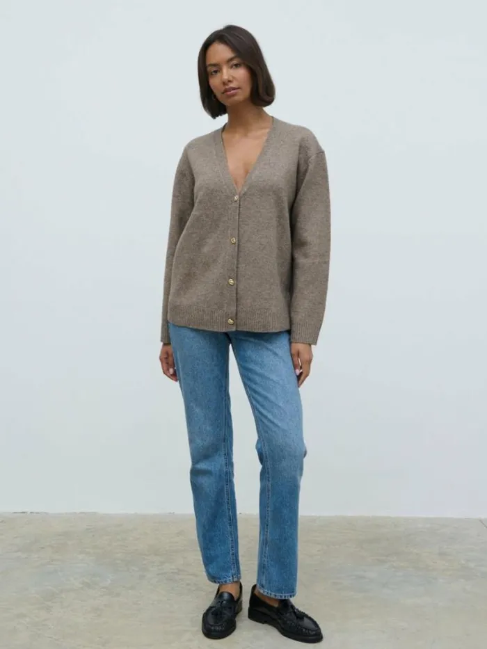 Pretty Lavish Everyday Staples Women Felicity Knot Shank Knit Cardigan Brown