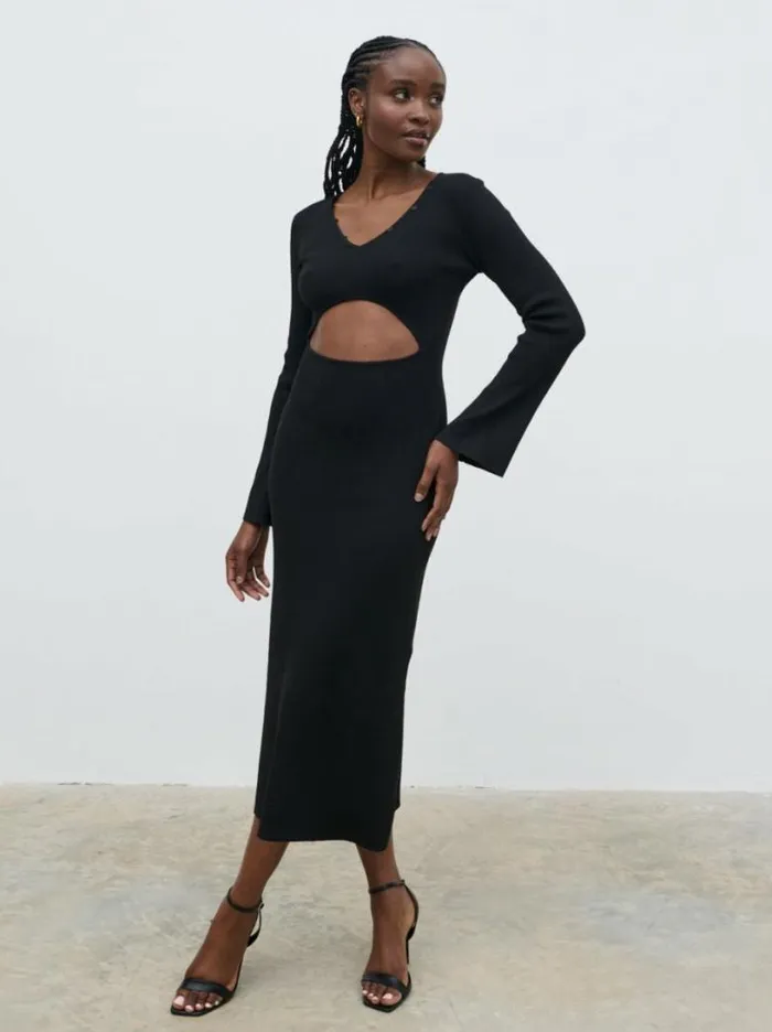 Pretty Lavish Everyday Staples Women Zahra Cut Out Knit Midaxi Dress Black