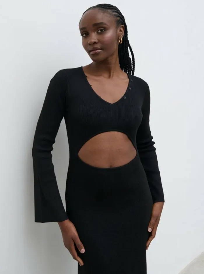 Pretty Lavish Everyday Staples Women Zahra Cut Out Knit Midaxi Dress Black