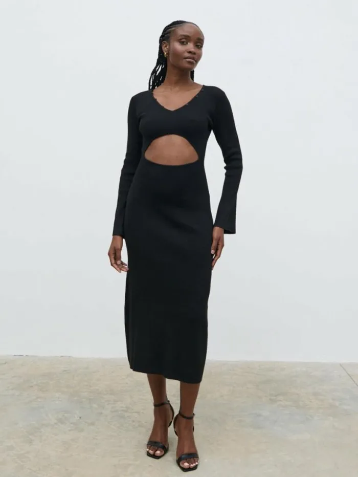 Pretty Lavish Everyday Staples Women Zahra Cut Out Knit Midaxi Dress Black