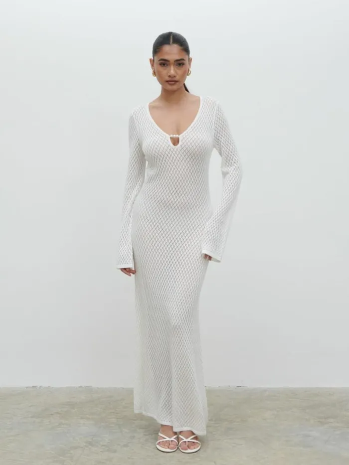 Pretty Lavish Hen Do Women Croisette Knit Beaded Midaxi Dress White