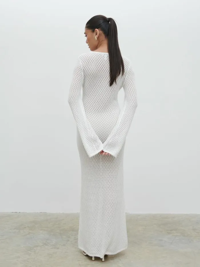 Pretty Lavish Hen Do Women Croisette Knit Beaded Midaxi Dress White
