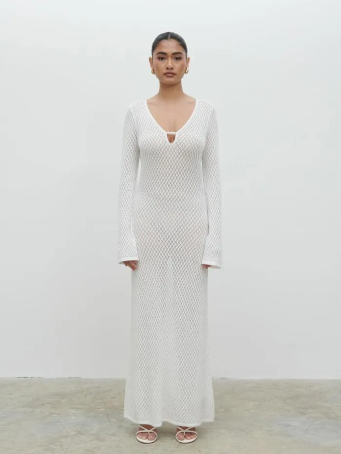 Pretty Lavish Hen Do Women Croisette Knit Beaded Midaxi Dress White
