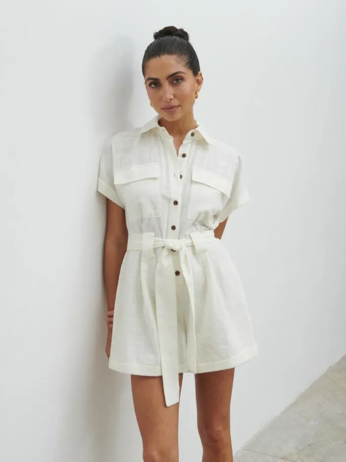 Pretty Lavish Jumpsuits and Playsuits Women Anica Utility Playsuit Cream
