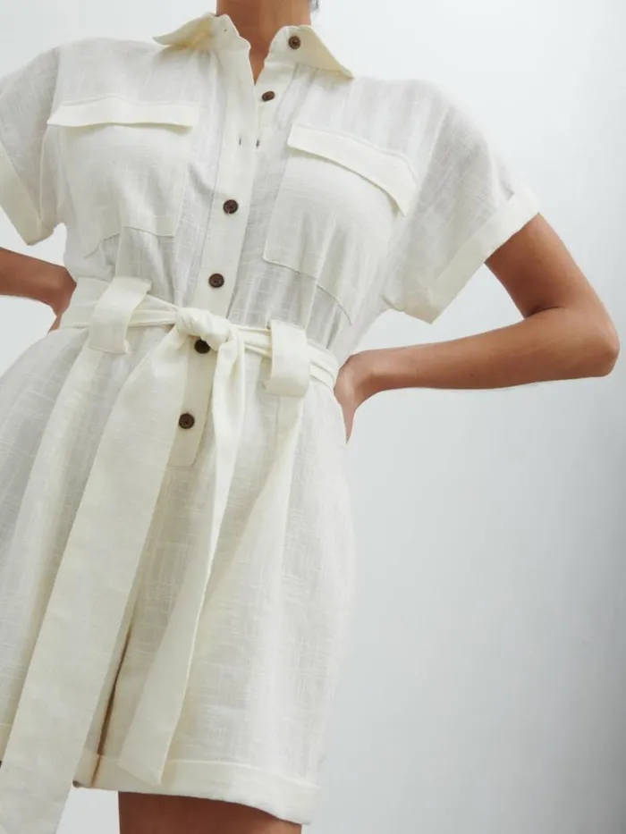 Pretty Lavish Jumpsuits and Playsuits Women Anica Utility Playsuit Cream
