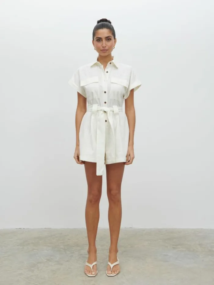 Pretty Lavish Jumpsuits and Playsuits Women Anica Utility Playsuit Cream