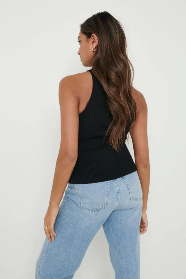 Pretty Lavish Knitwear Women Billie Ribbed Racer Tee Black