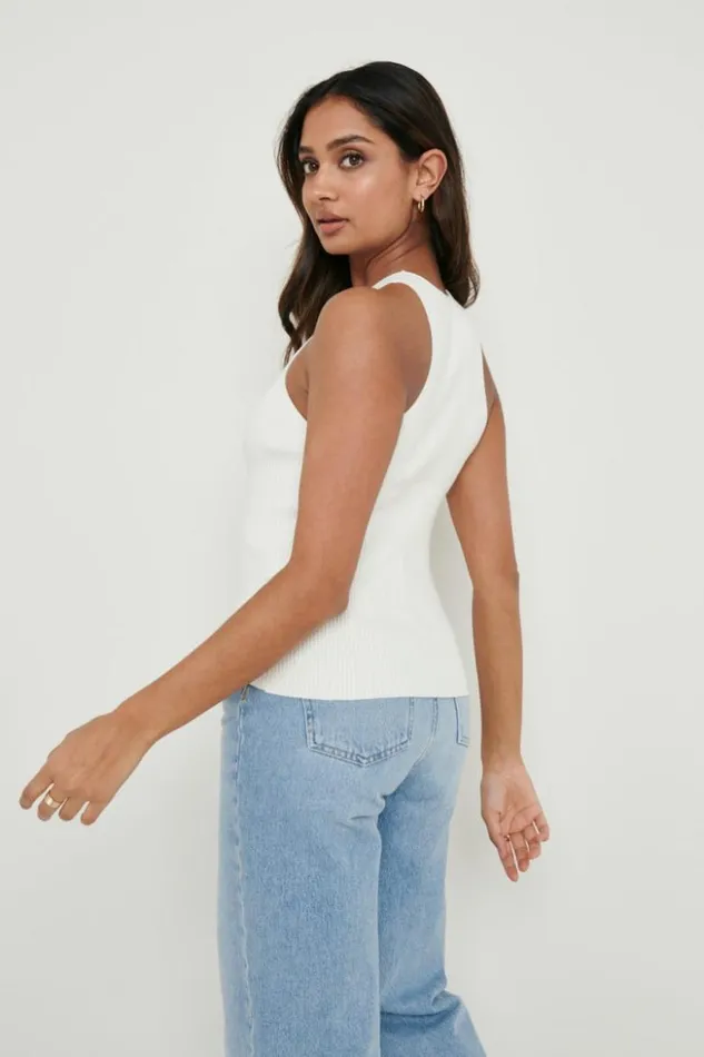 Pretty Lavish Knitwear Women Billie Ribbed Racer Tee Cream