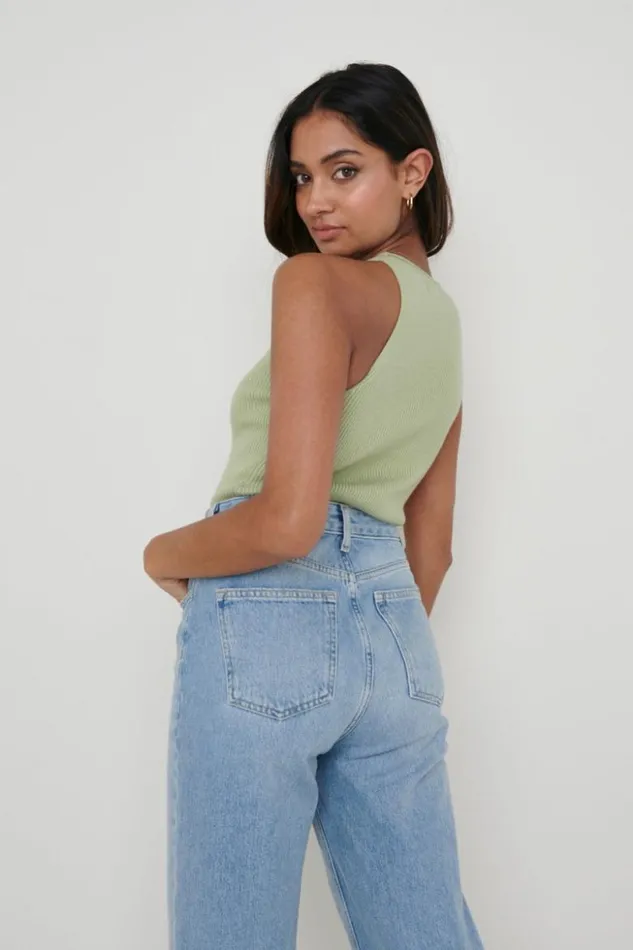 Pretty Lavish Knitwear Women Billie Ribbed Racer Tee Olive