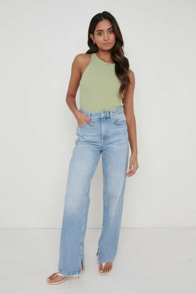 Pretty Lavish Knitwear Women Billie Ribbed Racer Tee Olive