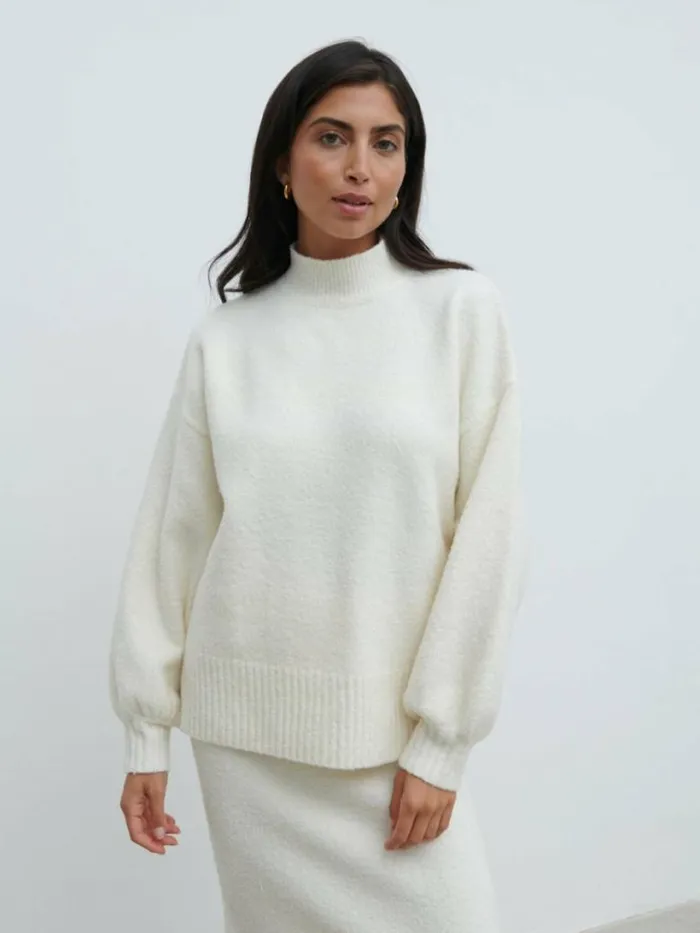 Pretty Lavish Knitwear Women Camille Balloon Sleeve Knit Jumper Cream
