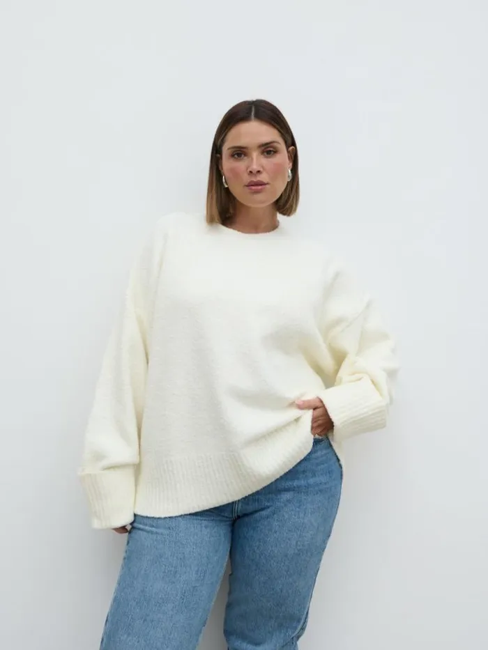 Pretty Lavish Knitwear Women Camille Oversized Borg Jumper Cream