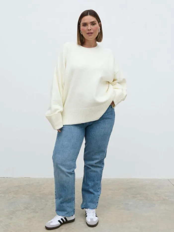 Pretty Lavish Knitwear Women Camille Oversized Borg Jumper Cream
