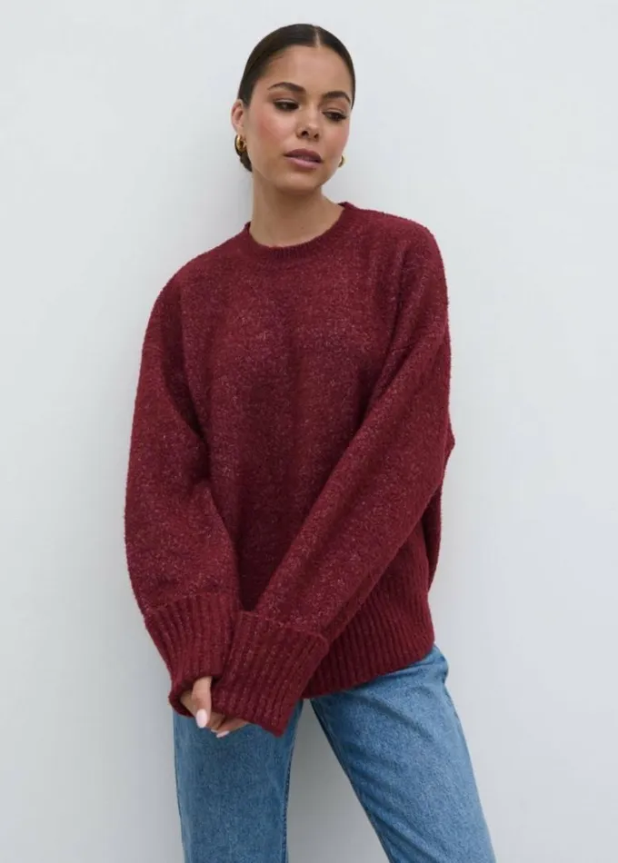Pretty Lavish Knitwear Women Camille Oversized Borg Knit Jumper Wine
